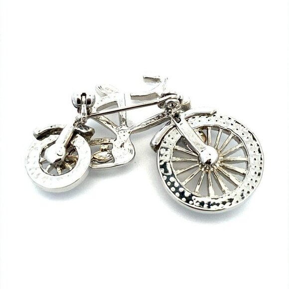 Estate Costume Jewelry Silver Tone Rhinestone Bike Bicycle Moving Wheel Brooch 9 - Picture 2 of 11